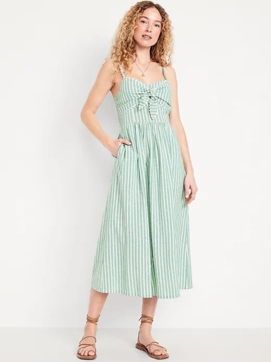 Old Navy Dresses & Skirts - NWOT Old Navy Fit & Flare Tie-Front Seersucker Green Midi Dress size XXL